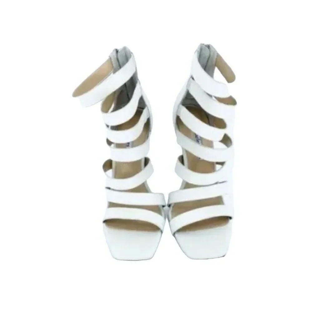 Charles David Velma White Leather Strappy Heels Sandals SZ 8.5 New